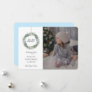 Nouvel An Carte photo Floral Wreath Blue