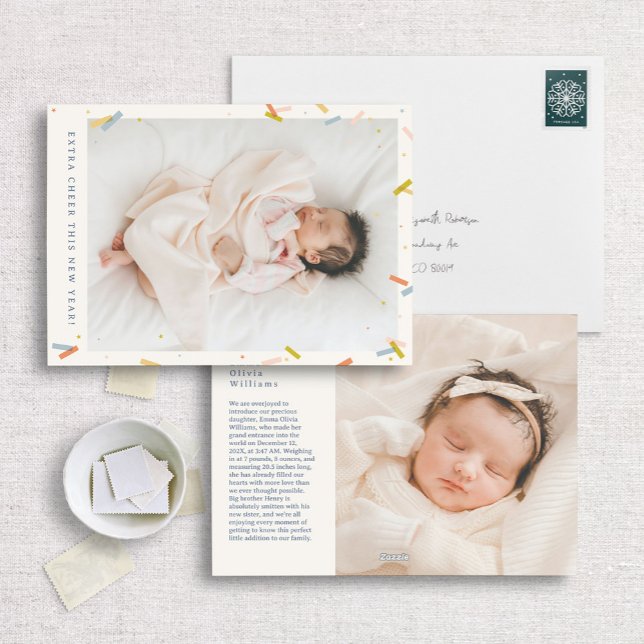 Nouvel An Confetti Faire-part de naissance moderne (Créateur téléchargé)