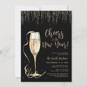 Nouvel An Eve Black & Gold Party Invitation