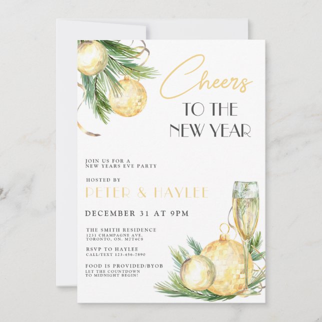 Nouvel An Eve White and Gold Party Invitation (Devant)