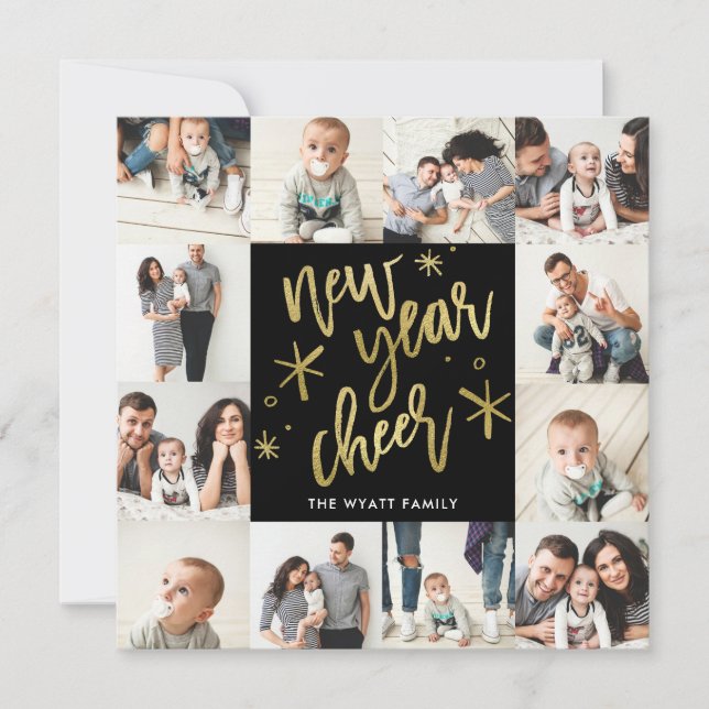 Nouvel An Gold Foil sans couture 12 Carte photo (Devant)
