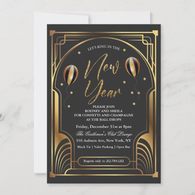 Nouvel An Invitation Black and Gold (Devant)