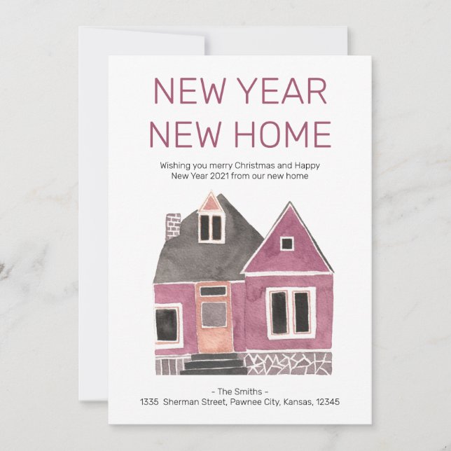 Nouvel An Maison rose Faire-part de déménagement (Devant)