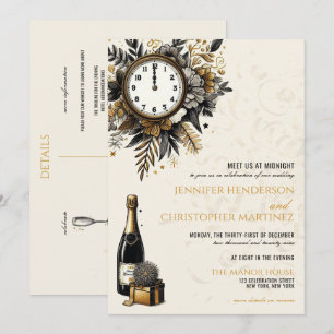 Nouvel An Noir et Or Faire-part de mariage