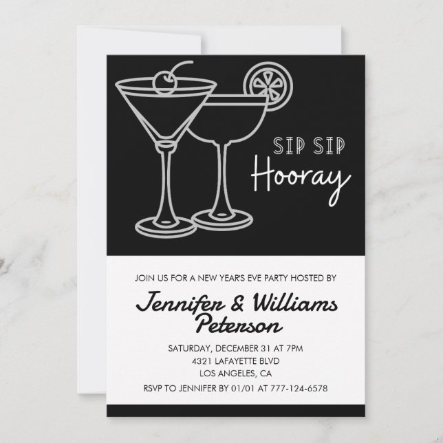 Nouvel an noir invitation Cocktail (Devant)