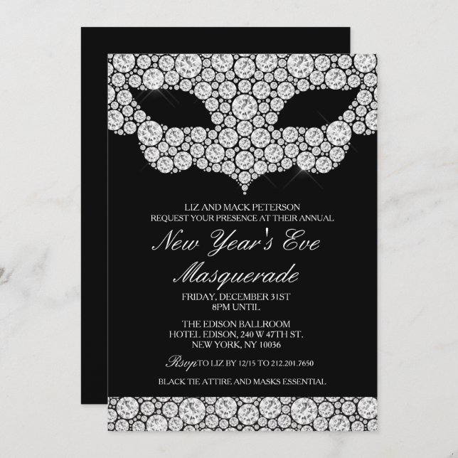 Nouvel An NYE Masquerade Party Invitation (Devant / Derrière)