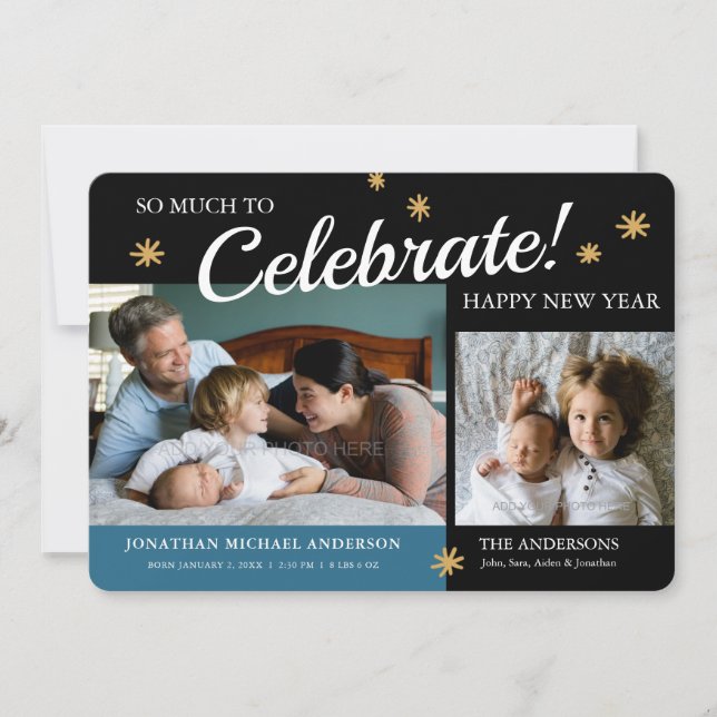 Nouvel An Photo Baby Boy Faire-part de naissance (Devant)