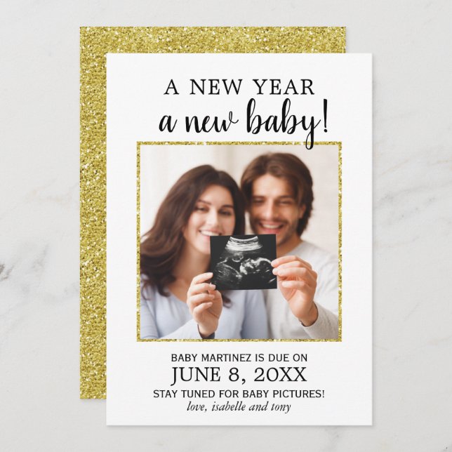 Nouvel An Photo Faire-part de grossesse de bébé (Devant / Derrière)