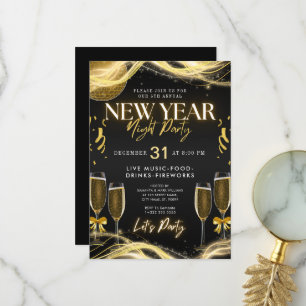 Nouvel An Thème Gold & Black Party Invitation