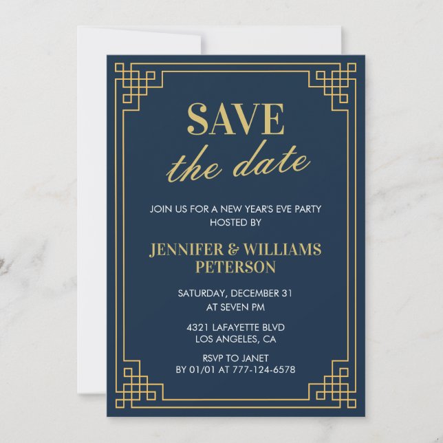 Nouvel an's eve invitation Sauvez la date Marine (Devant)