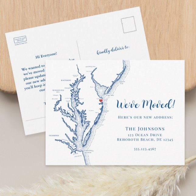 Nouvelle Accueil Rehoboth Beach DE Carte Déplaceme (Rehoboth Beach Delaware moving announcement change of address postcard from Coastal Map Designs)