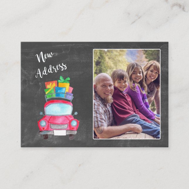 Nouvelle adresse aquarelle Noël Voiture carte phot (Devant)