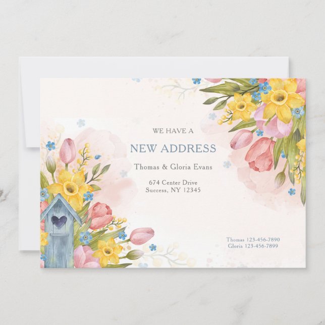 Nouvelle Adresse Carte de Remerciement Fleurs (Devant)