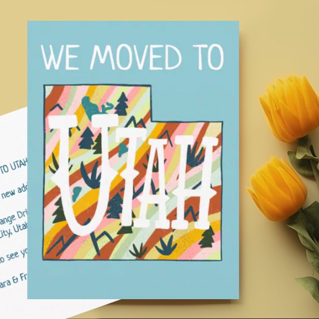 NOUVELLE ADRESSE Carte illustrée de l'État de l'Ut (Moving announcement address change custom postcard relocation to Utah)
