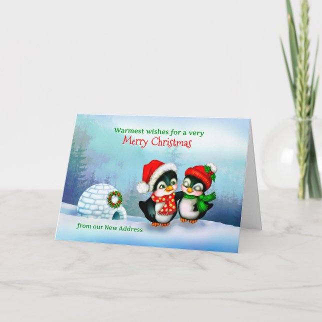 Nouvelle adresse Carte postale de Noël, Penguins e (Devant)