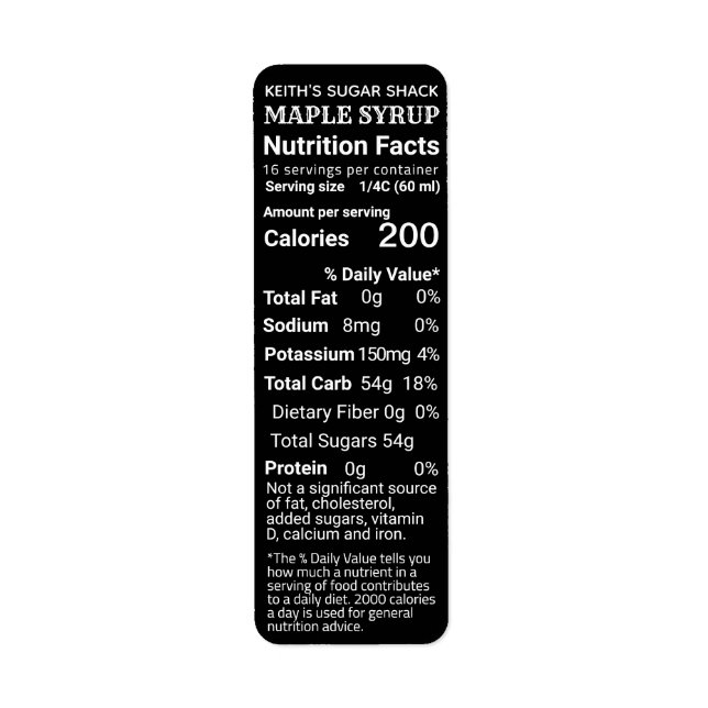 NOUVELLE adresse de retour Sirop d'érable Nutritio (Devant)