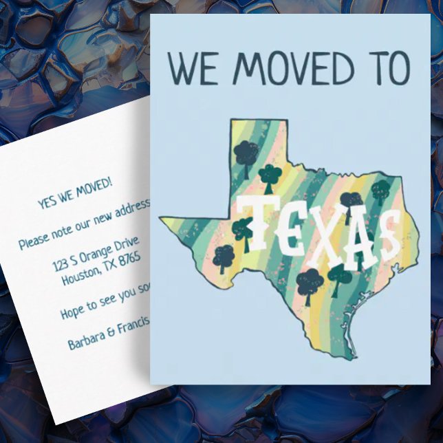 NOUVELLE ADRESSE Déplacement de l'état TEXAS Carte (Moving announcement address change custom postcard Texas illustrated map)