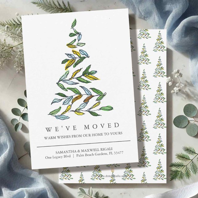 Nouvelle adresse Déplacement des cartes de Noël Fa (Christmas moving announcement cards watercolor and ink modern design.)