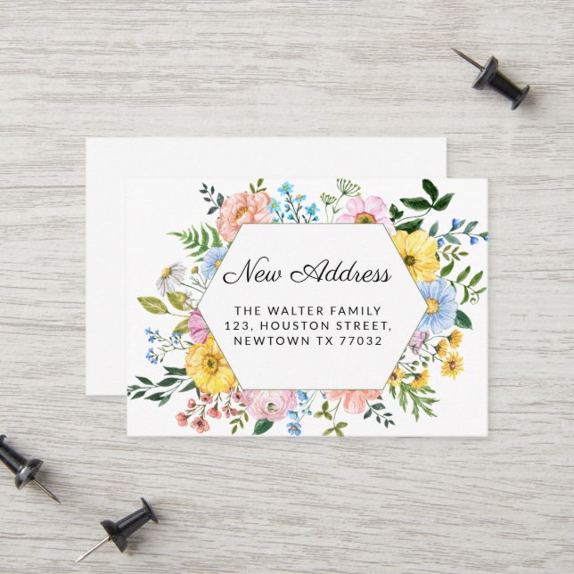 Nouvelle adresse Floral Moving Faire-part Mini (Devant/Arrière en situation)