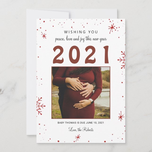 nouvelle année 2021 bébé faire-part flocon de neig (Devant)