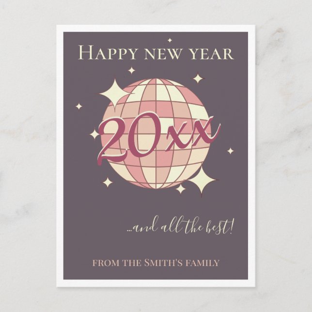 Nouvelle année 2025 rose violet carte de voeux rét (Devant)
