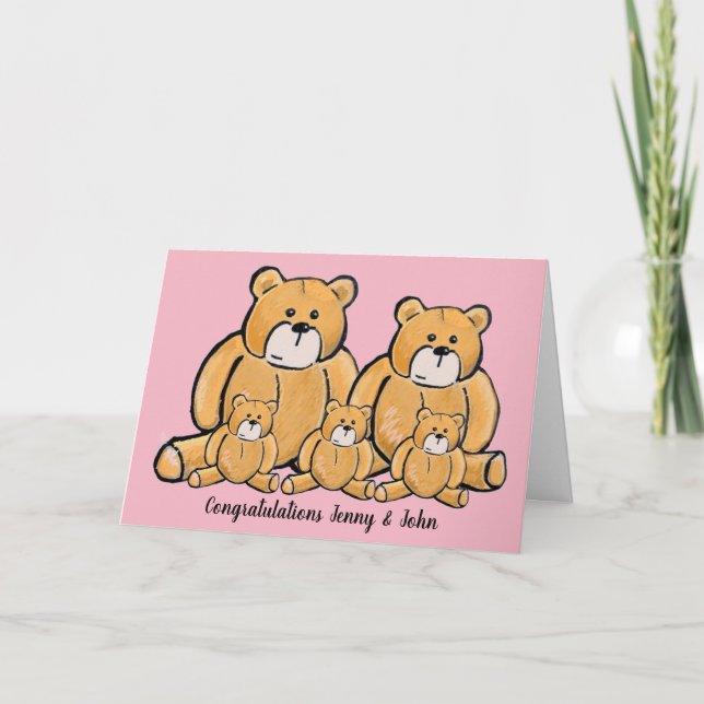 Nouvelle carte bébé fille ours triplée (Devant)