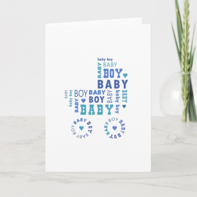 Nouvelle carte bébé garçon - Pram Typographie (Devant)