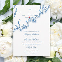 Nouvelle carte de Bedford MA Élégant mariage bleu 