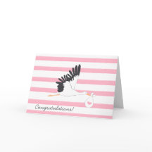 Nouvelle carte de félicitations pour bébé cigogne