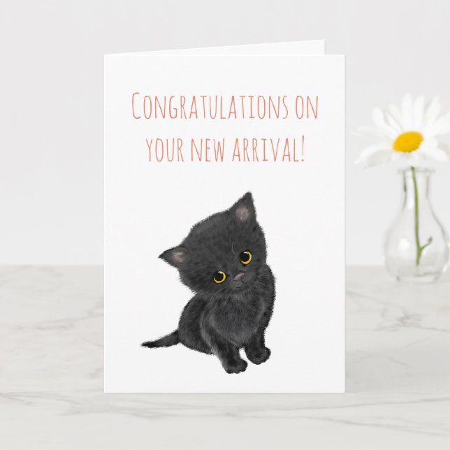 Nouvelle carte de félicitations pour chaton noir (Petite plante)