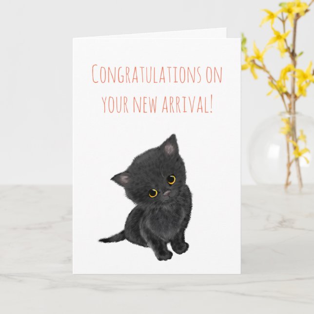 Nouvelle carte de félicitations pour chaton noir p (Fleur jaune)