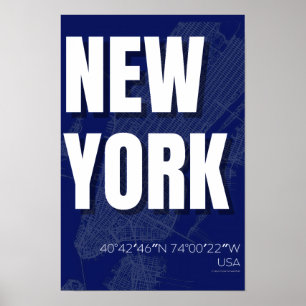 Nouvelle carte de New York Blueprint Poster Minima
