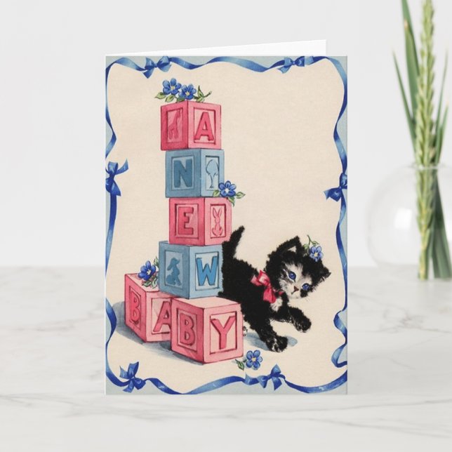 Nouvelle Carte de voeux Retro avec Kitten (Devant)
