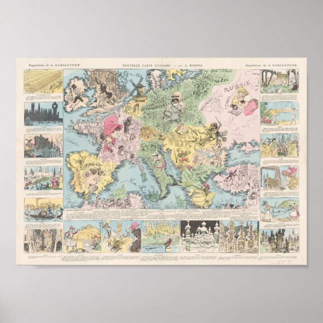 Nouvelle carte d'Europe, Albert Robida Poster (Front)