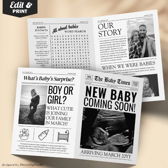 Nouvelle carte Faire-part bébé | Journal Baby comi (New Baby Announcement Card | Newspaper Baby Coming)