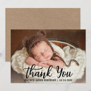 Nouvelle carte Kraft à script noir Merci bébé