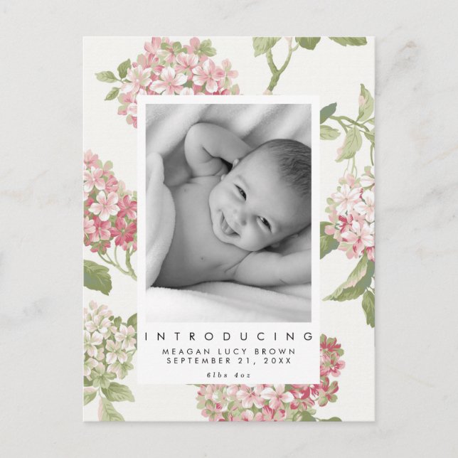 nouvelle carte postale de bébé rose floral (Devant)