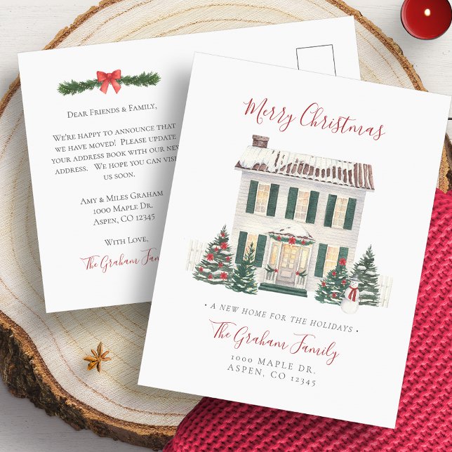 Nouvelle carte postale de Noël (Change Of Address House Merry Christmas Moving Announcement Postcard)