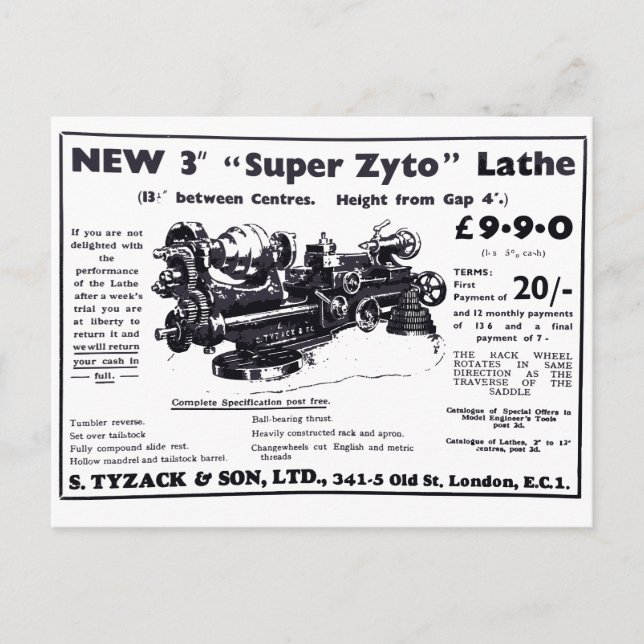 Nouvelle carte postale Super Zyto Lathe Avert 1930 (Devant)
