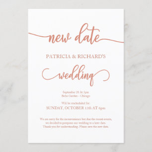 Nouvelle date reportée Mariage Faire-part Rose or