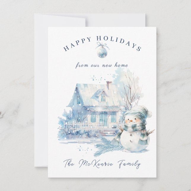 Nouvelle maison Blue Snowman Noël Carte de vacance (Devant)