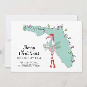 Nouvelle maison Floride Carte Flamant rose de Noël
