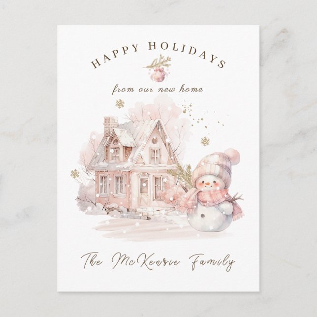 Nouvelle maison Pink Snowman Noël Carte de vacance (Devant)