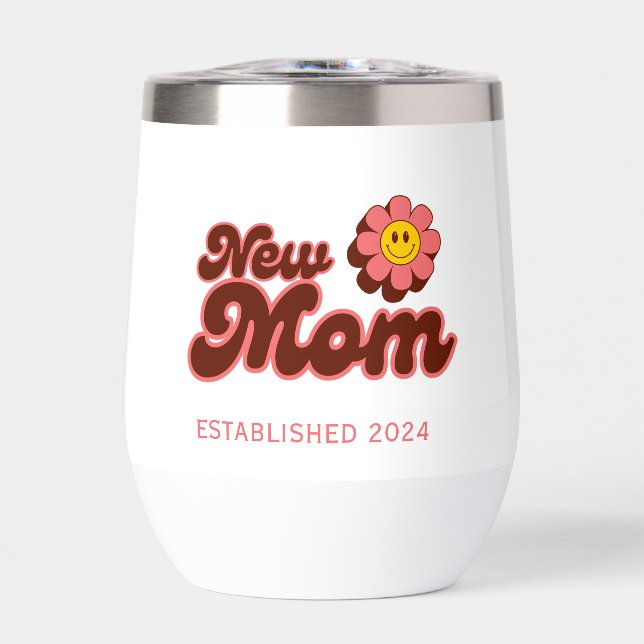 Nouvelle maman, fleur rétro rose année personnalis (Avant)