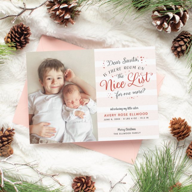 Nouvelle soeur ou frère Faire-part de naissance de (room on the nice list new little sister christmas card)