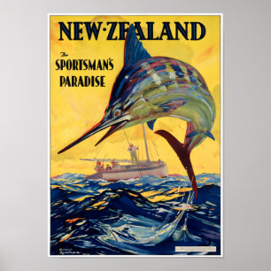 Nouvelle-Zélande Poster Vintage voyage restauré