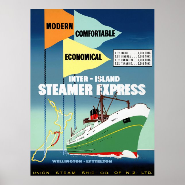 Nouvelle-Zélande Poster Vintage voyage restauré (Devant)