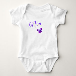 Nova, Girls Name Logo With A Pretty Purple Pansy,  Baby Bodysuit