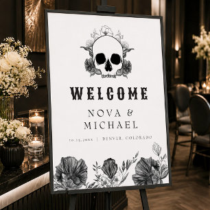 NOVA Gothic Floral Skull Til Death Wedding Welcome Poster