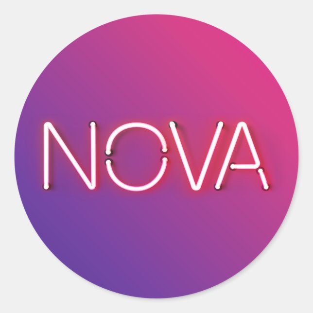 Nova name in neon lights classic round sticker (Front)